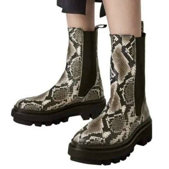 ALL SAINTS BILLIE 100% LEATHER SNAKE EMBOSSED CHELSEA BOOT GREY & BLACK SIZE 10 - Picture 3 of 15